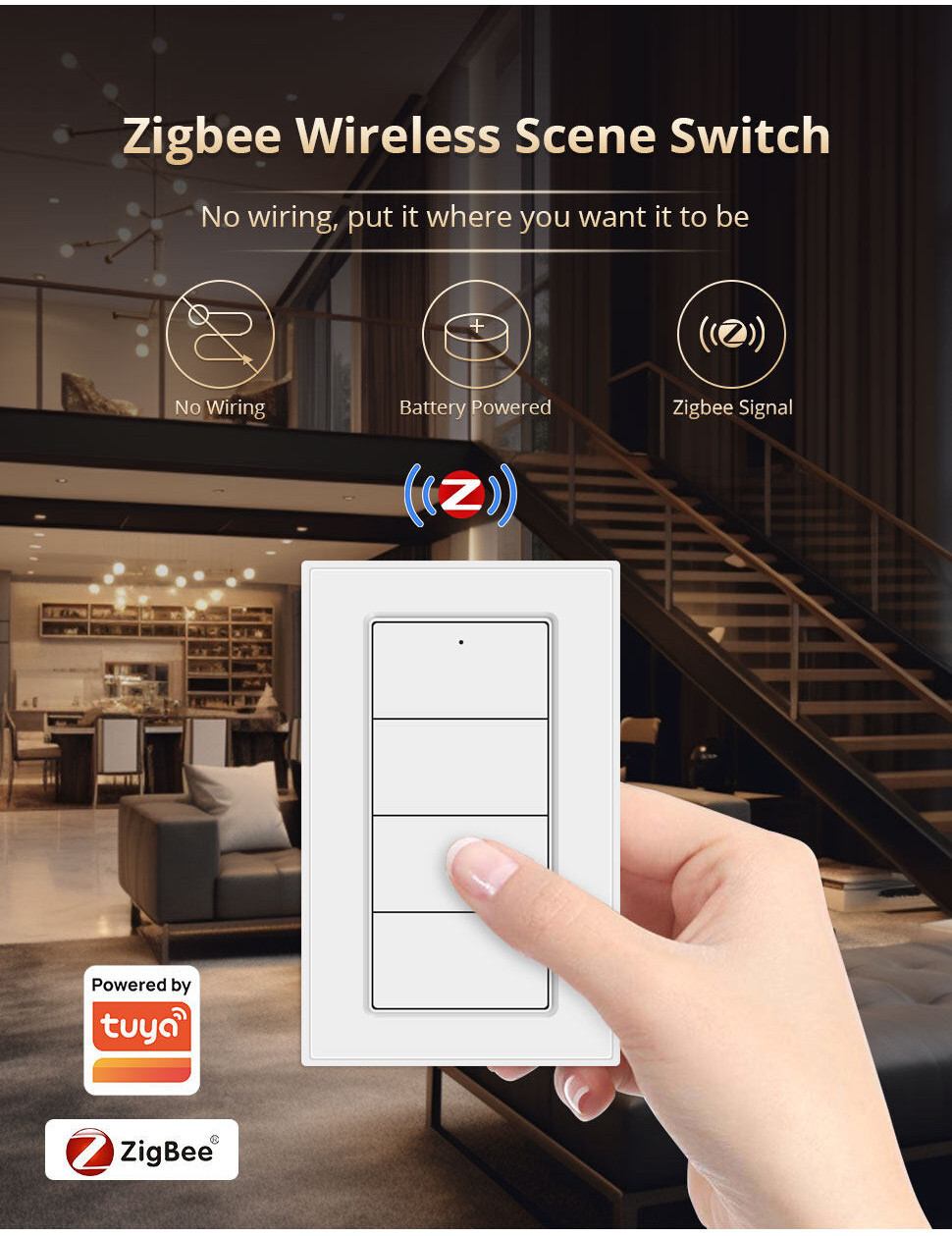 zemismart Wireless Smart Button,4gang Button Zigbee Switch for Home ...