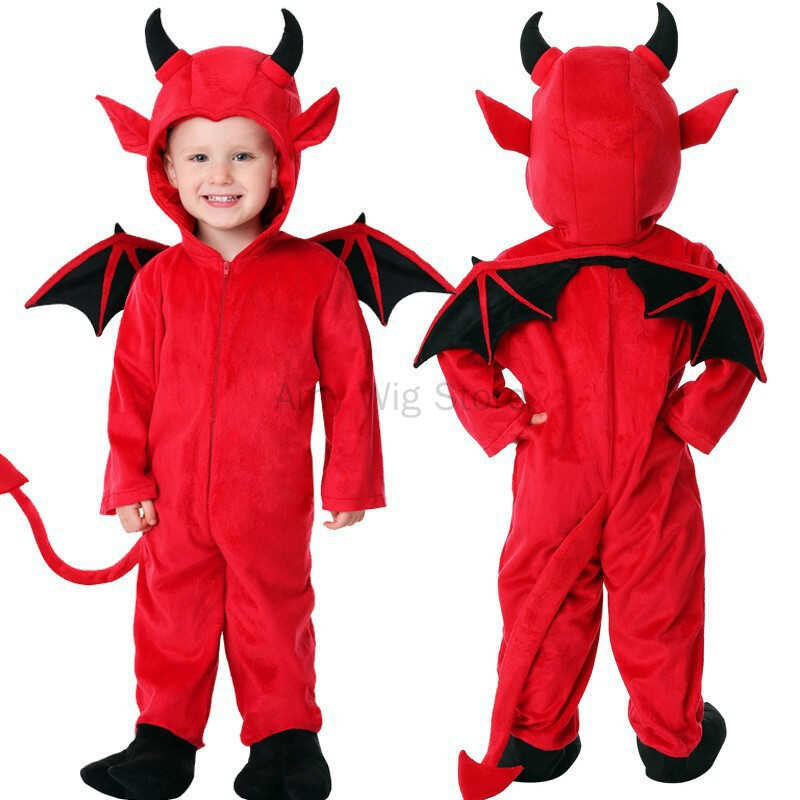 Kids Baby Red Devil Costume Unisex Child Cosplay Costume Jumpsuit