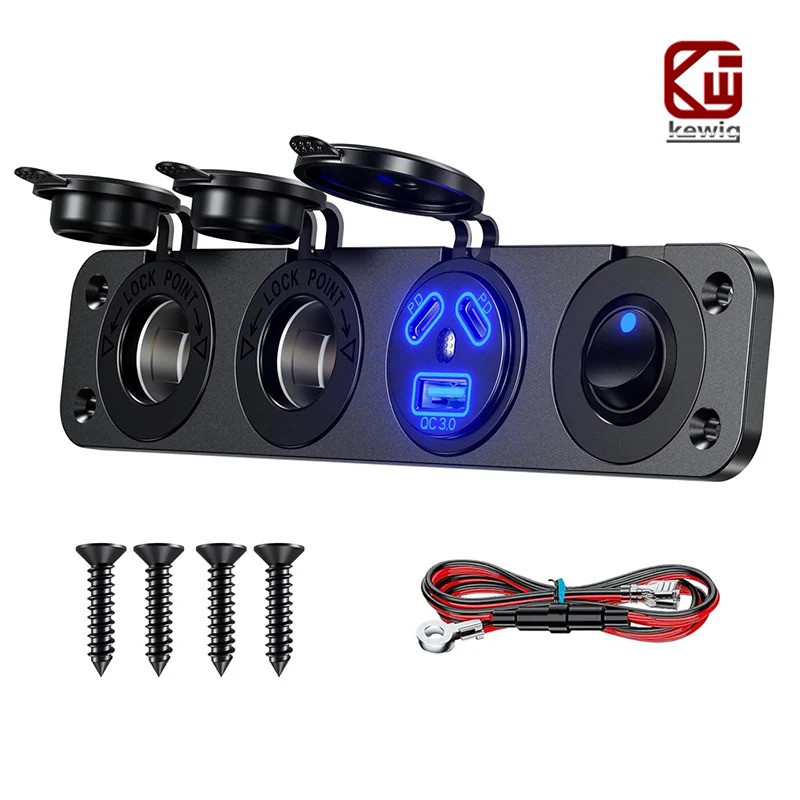 Kewig 4 in 1 USB C Panel Power Socket Triple Outlets Dual PD & QC3.0 ...