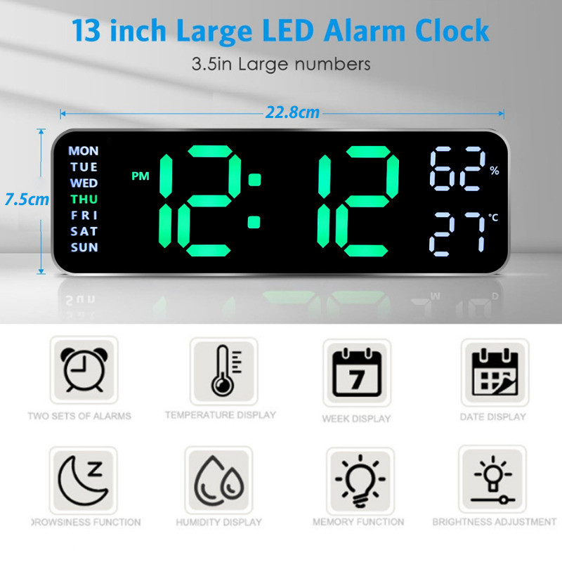 Large Screen Memory Electronic Clock LED Digital Time Date Display
