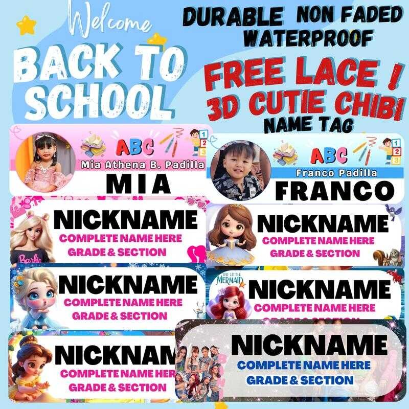 PVC Name Tag Back2back Print Chartoon Character With Free Lace Readable ...