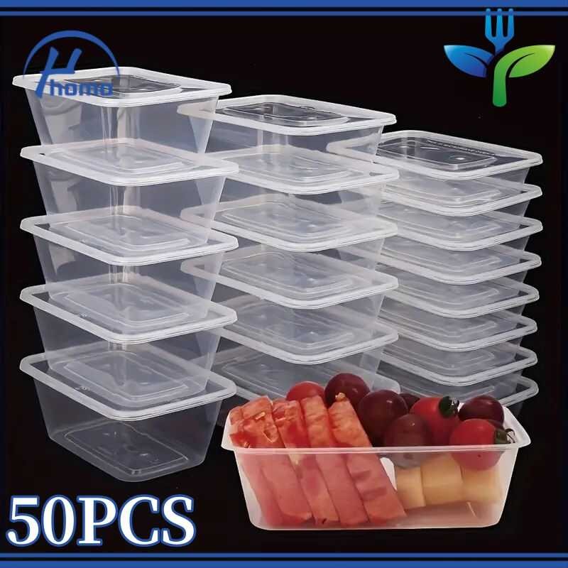 50Pcs Transparent Plastic Containers With Lids Rectangular Food Storage ...
