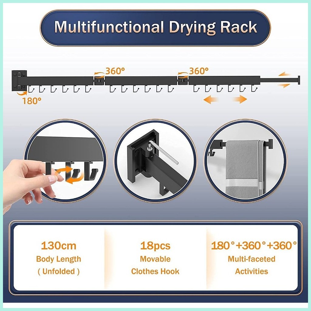 Retractable Clothes Towel Drying Rack Balcony Indoor Folding Wall ...