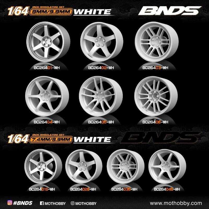 BNDS 1/64 1 ABS Wheels Rubber Tires By WHITE Assembly Rims Modified ...