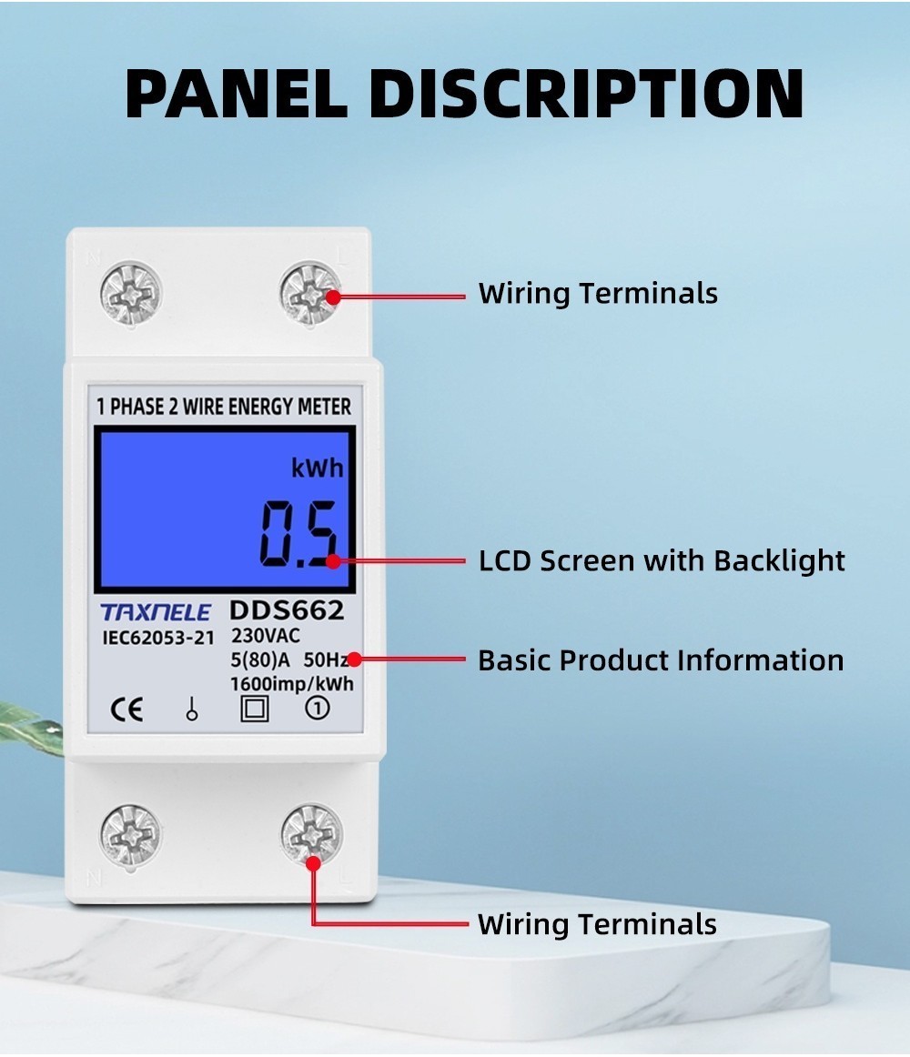 Taxnele Din rail Power Energy Meter 80A LCD Backlight Single Phase ...