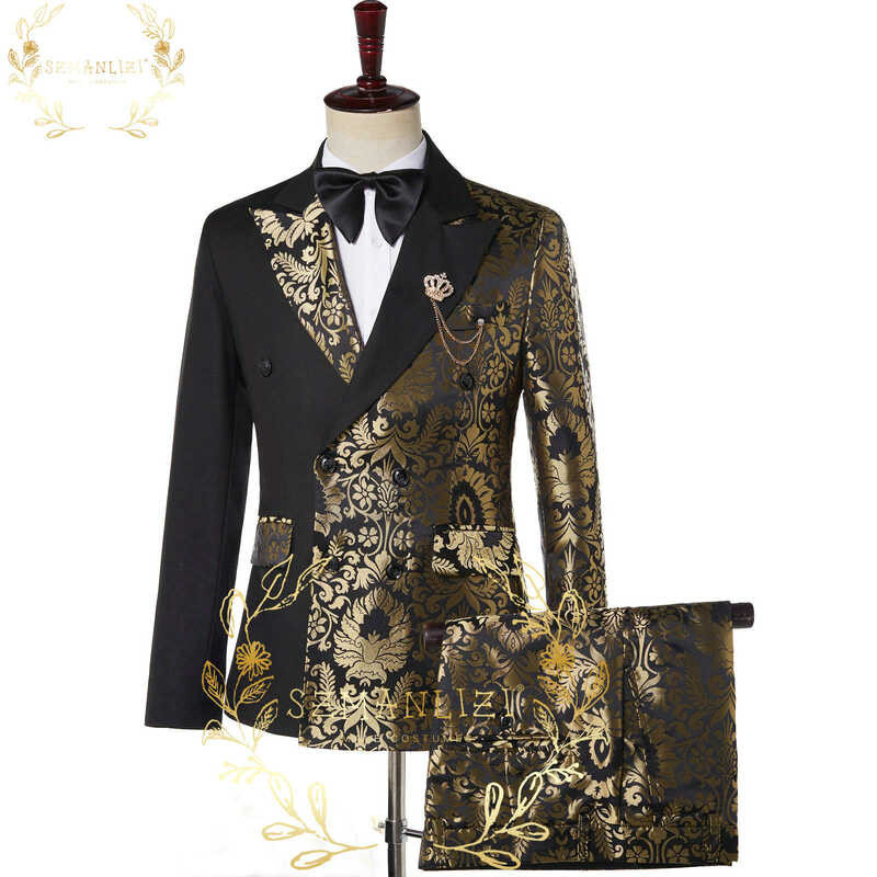 SZMANLIZI Mens Wedding Suits 2019 Italian Design Custom Made Black Smoking Tuxedo Jacket 3 Piece Groom Terno Suits For Men