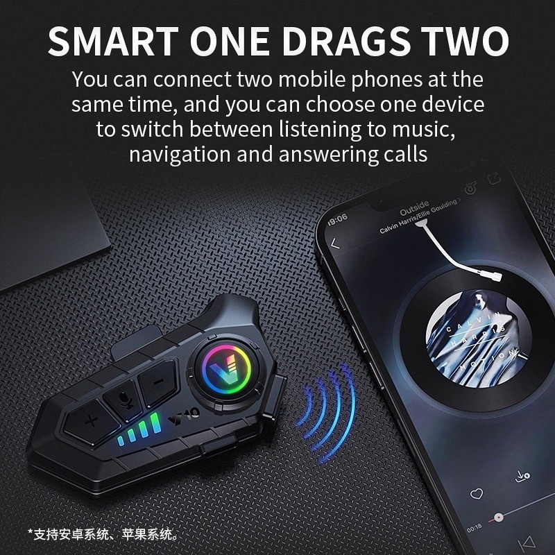 Y10 2X Wireless Bluetooth 5.3 Motorcycle Helmet Intercom Headset 300M ...