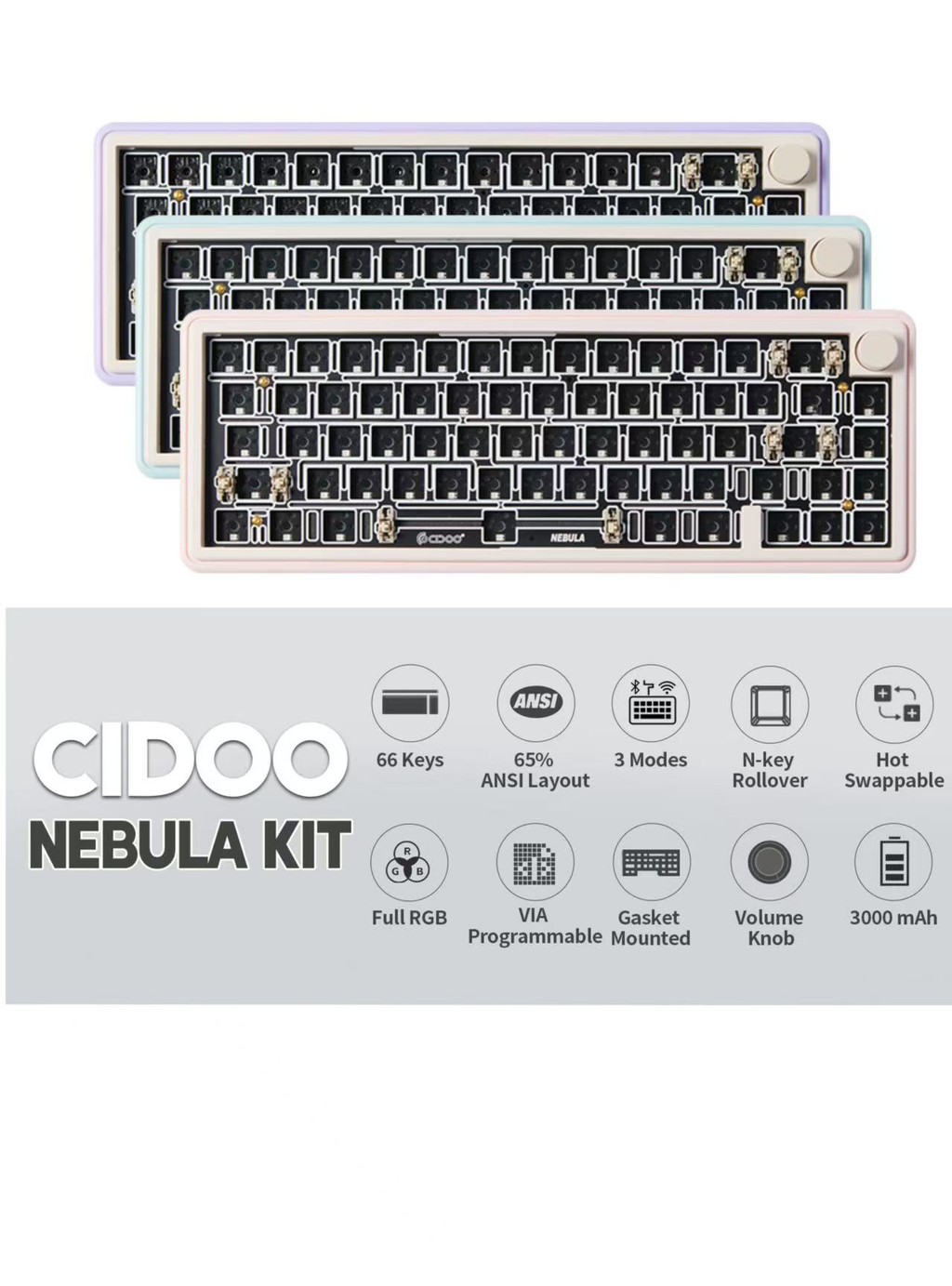 CIDOO Nebula 65% Mechanical Keyboard Three Mode Wireless VIA ...