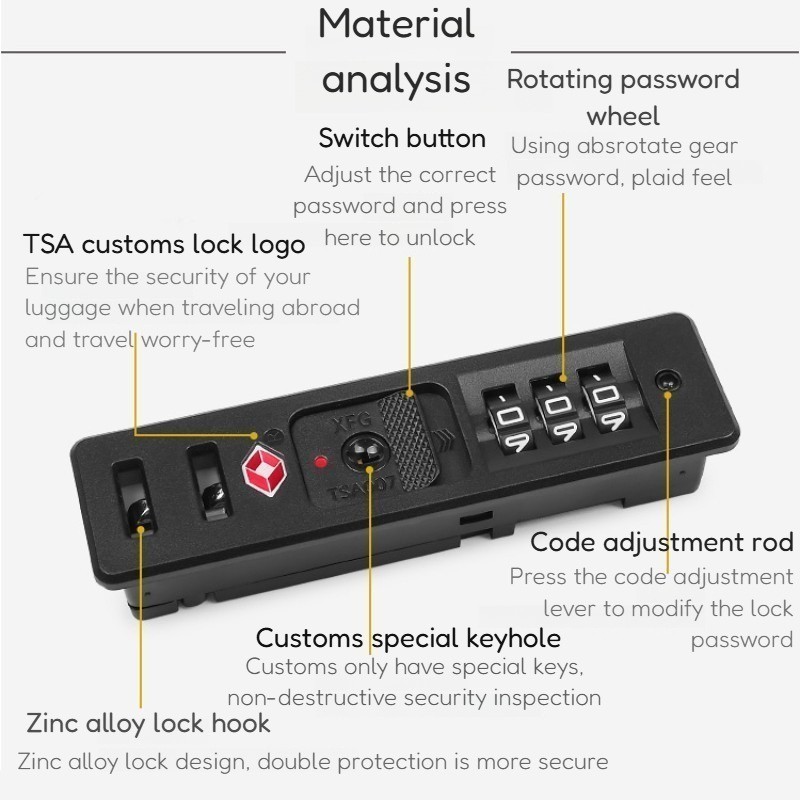 TSA007 Customs Lock Hardware TSA Combination Lock Travel Luggage Anti ...