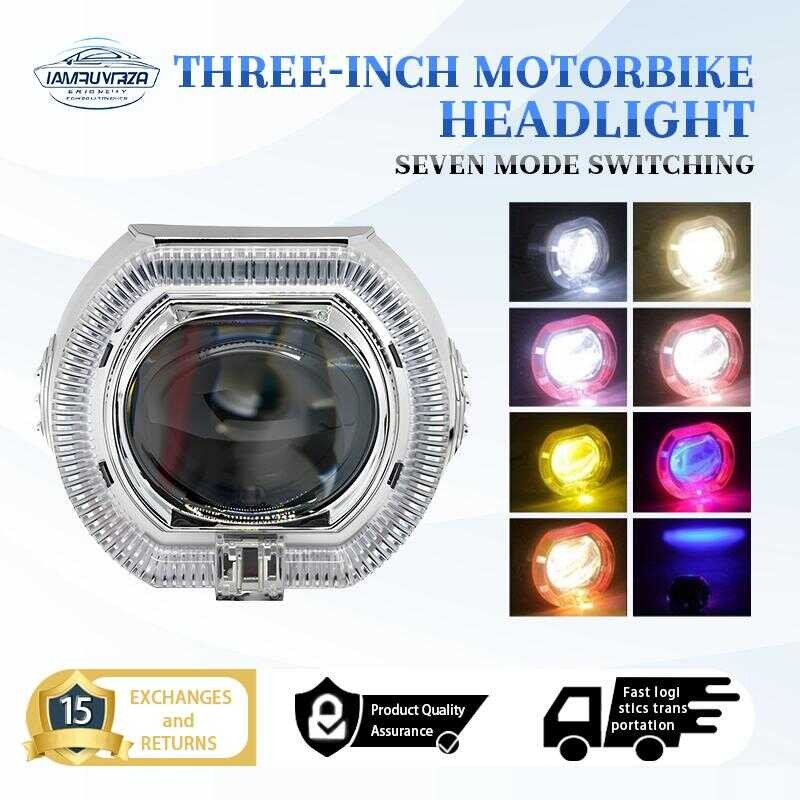 Motorcycle LED Headlight 3 Inch Projector Lens Angel Eye Devil Lc135 ...