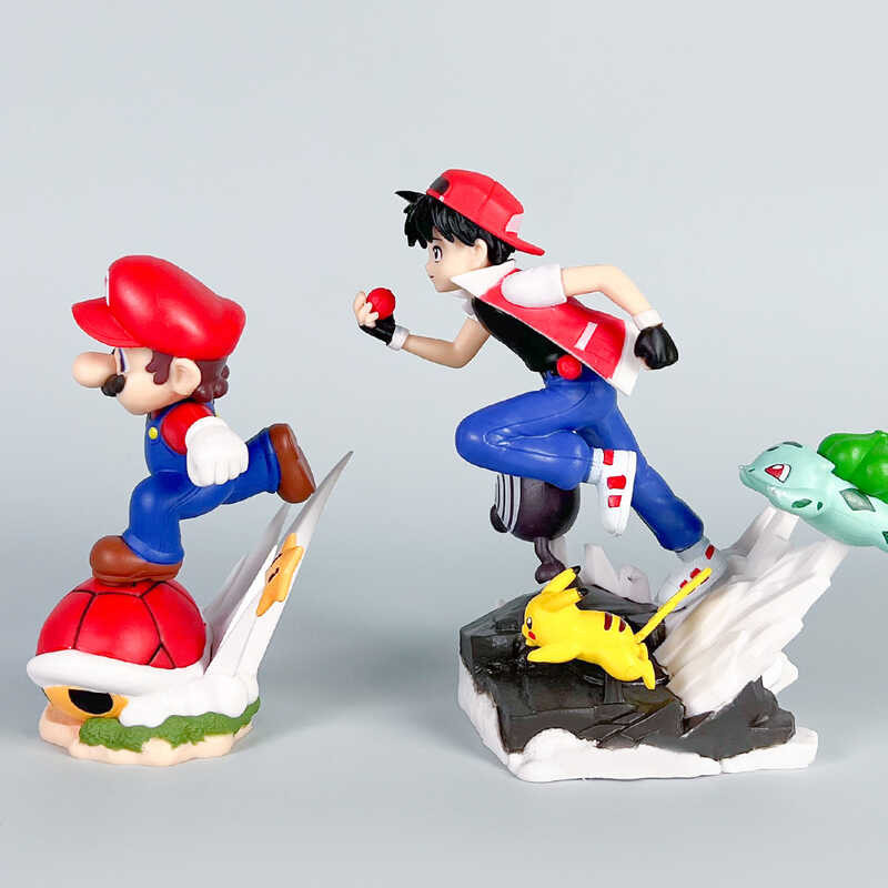 Super Anime Figures Mario Run Mario Pokémon Ash Ketchum Model Desktop ...