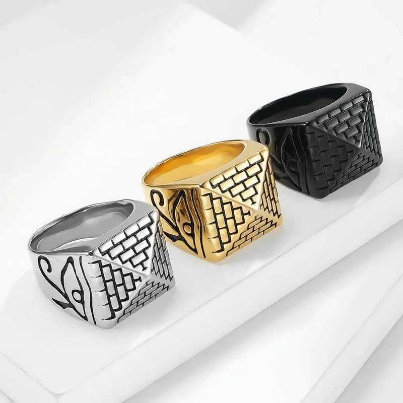 Mens Hip Hop Gold Ring Jewelry Fashion Egypt Pyramid Punk Retro Alloy ...