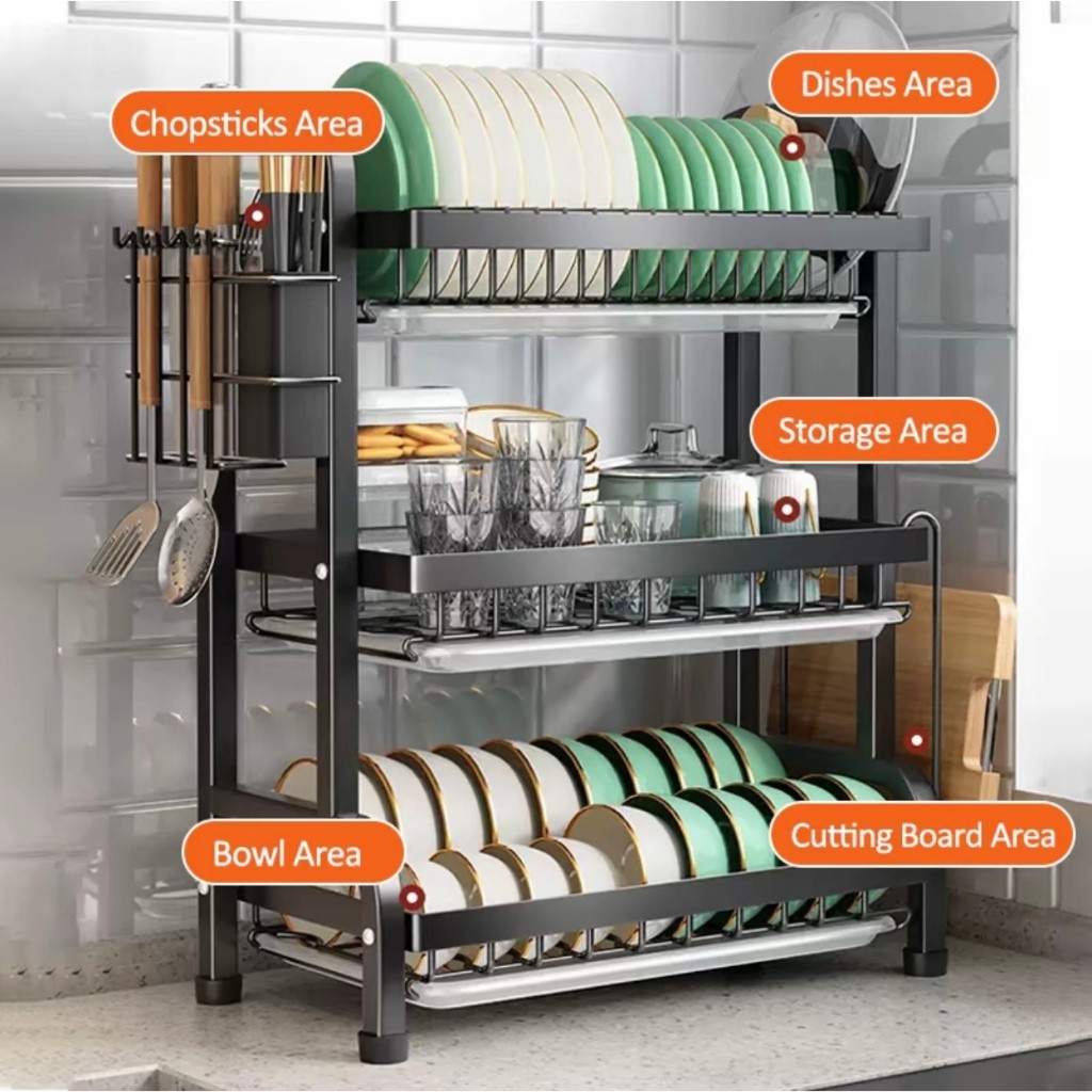 2/3 Tiers Dish Drying Rack Stainless Steel Dish Rack Utensil Holder ...