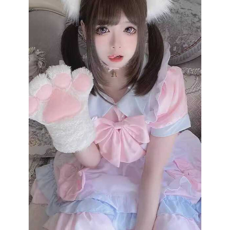 Ensemble 2 Pièces Lolita Kawaii En Polaire - Costume Cosplay Manga Y2K - Veste Et Jupe Noires Taille S