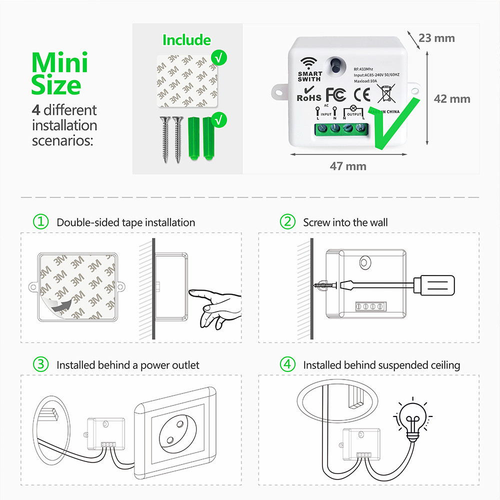 433Mhz Wireless Smart Light Switch 220V 110V 10A,Wireless Wall Panel ...