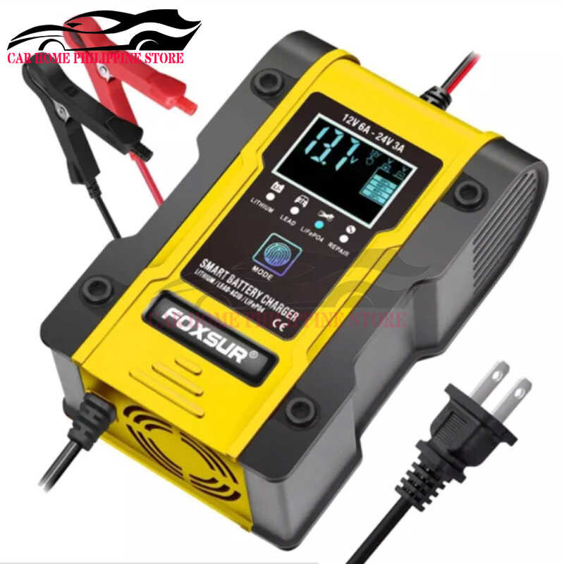 FOXSUR 2023 12V 24V 6A Automatic Smart Battery Charger GEL WET AGM 12