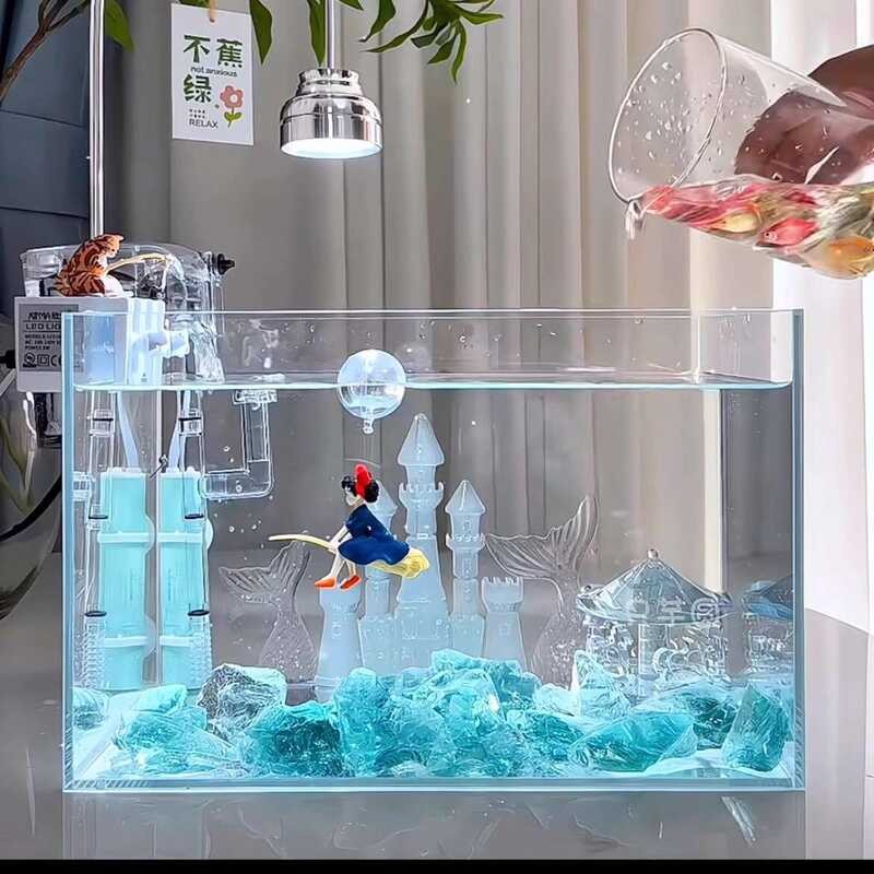 Same Style/Blue Crystal Blue Ocean Castle Carousel Fish Tank ...