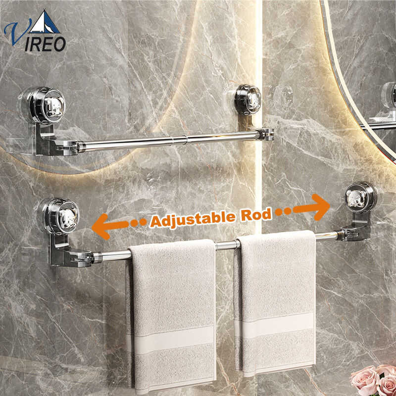 Adjustable No Drill Towel Rack Strong Suction Cup Rotating Bathroom ...