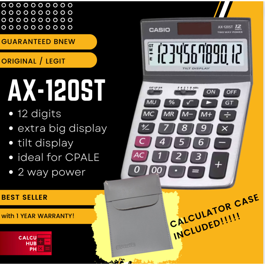 CASIO AX120ST TILT DISPLAY DESKTOP CALCULATOR 12 DIGITS FREE CASE ...