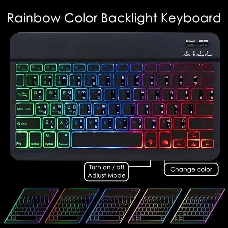 Ultra-thin Wireless Bluetooth Keyboard -7 Colors Backlight Rechargeable ...