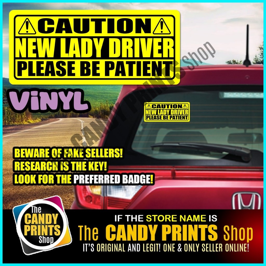 7 x 3 inches - Magnetic and Vinyl Car Sticker (CAUTION - NEW LADY ...