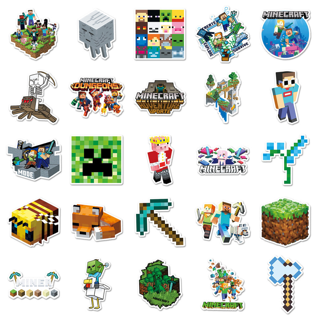 Minecraft Stickers Waterproof PVC Stickers Set - Reusable Adhesive ...