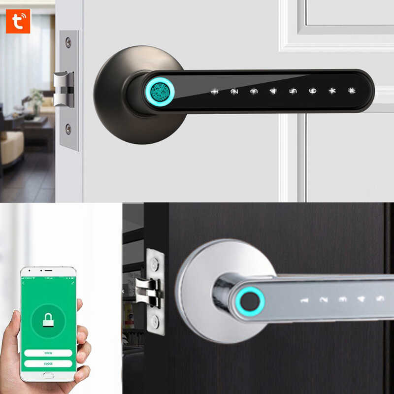Tuya Fingerprint Door Lock Smart Bluetooth Password Handle USB Lock APP ...