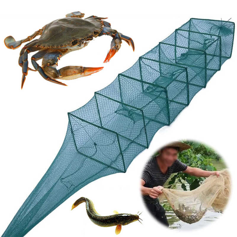 1.5M Crab Crayfish Lobster Catcher Foldable Hand Casting Cage Crab Net ...