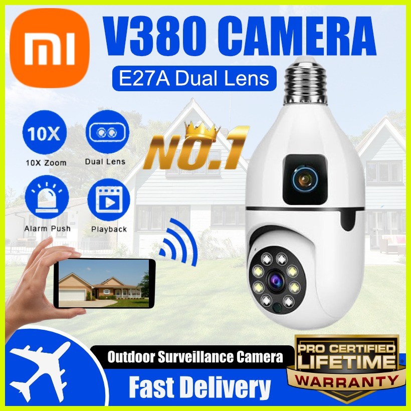 V380 Pro CCTV Bulb Camera Dual Lens 360°Rotate Light Bulb 1080P HD ...