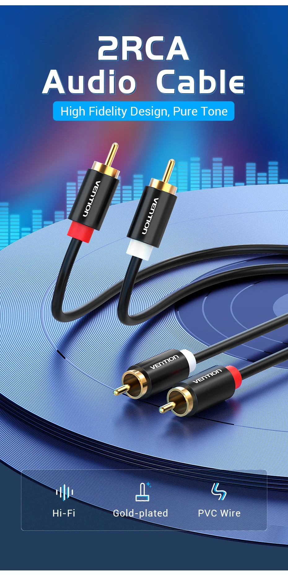 Vention 2 RCA to 2 RCA Cable Male to Male Audio Cable for Home Theater ...