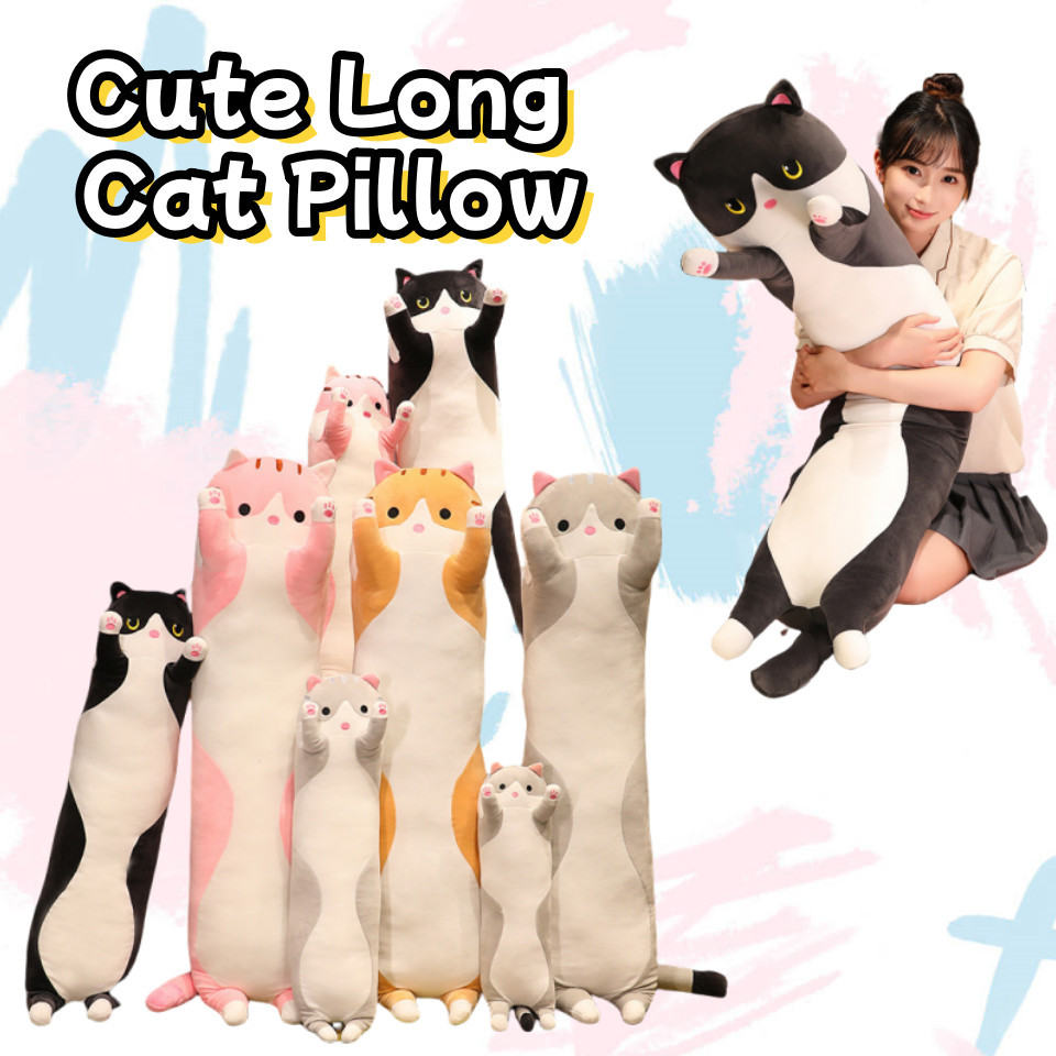 PLUS Kawaii Cat Plush Toy Cute Long Cat Plush Pillow Soft Stuffed ...