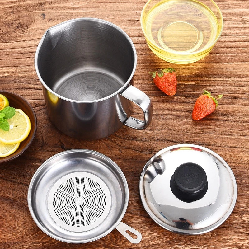 1.4L Stainless Steel Oil Strainer Pot Container Jug Storage Can With ...