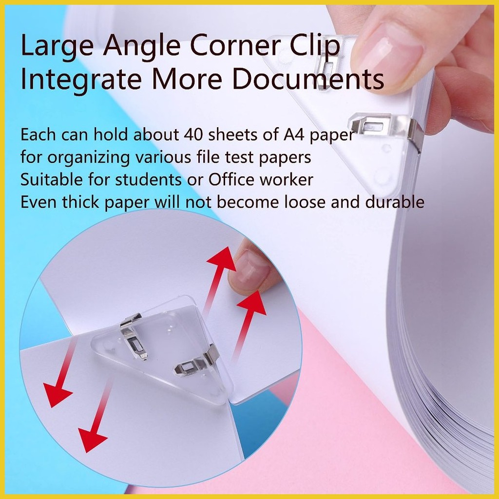 ☑️ 20pcs Corner Paper Clips Plastic Edge Triangle Clip Prevent Book ...
