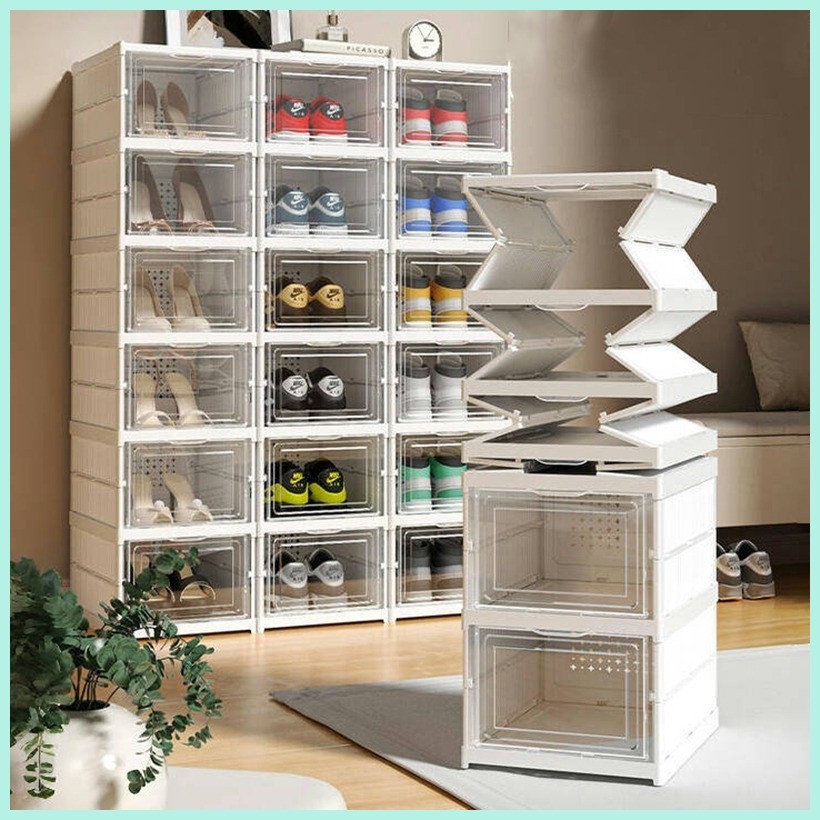 3/6/8/9/11Layers Foldable Shoe Rack Cabinet clear shoe box Can overlap ...