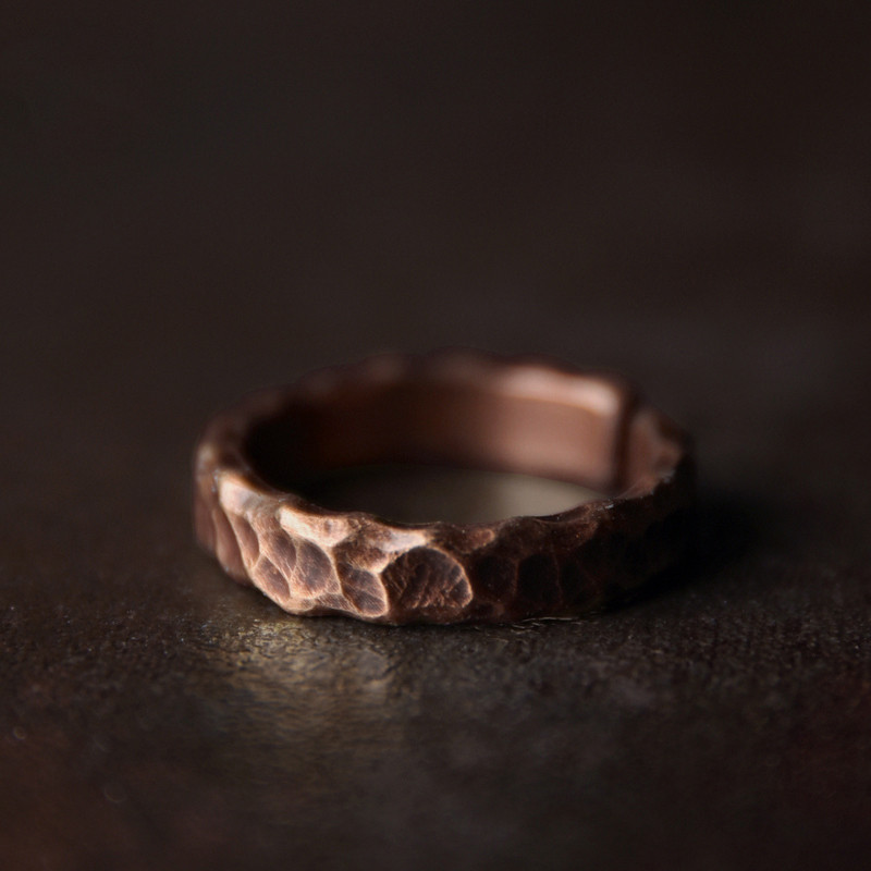 Tibetan Hand Beaten Solid Copper Ring Hammered Vintage Process Black ...