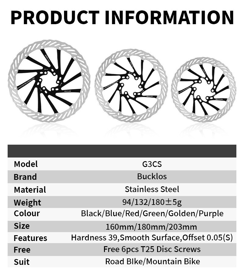 BUCKLOS 160mm Rotor Road Bike Disc Brake Rotors 180/203mm Mountain