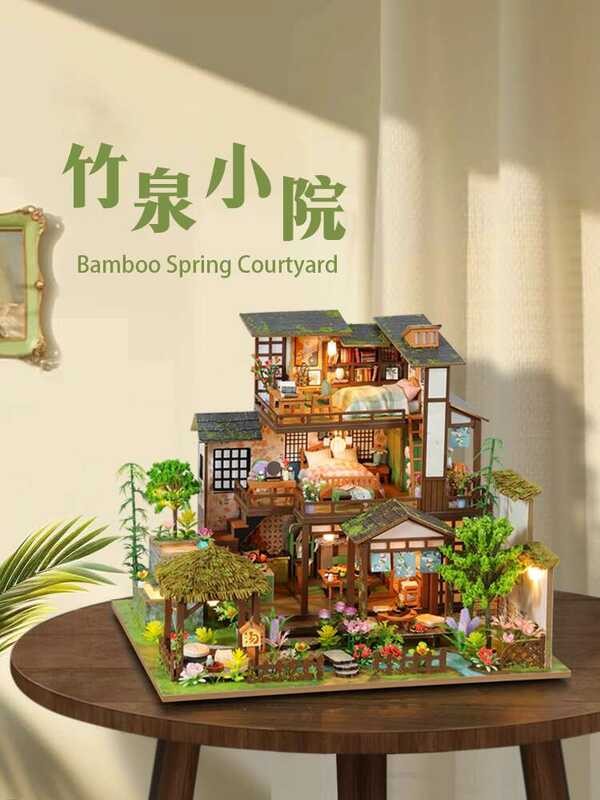 Tt DIY Miniature House Bamboo Spring Courtyard Japanese Style Loft ...