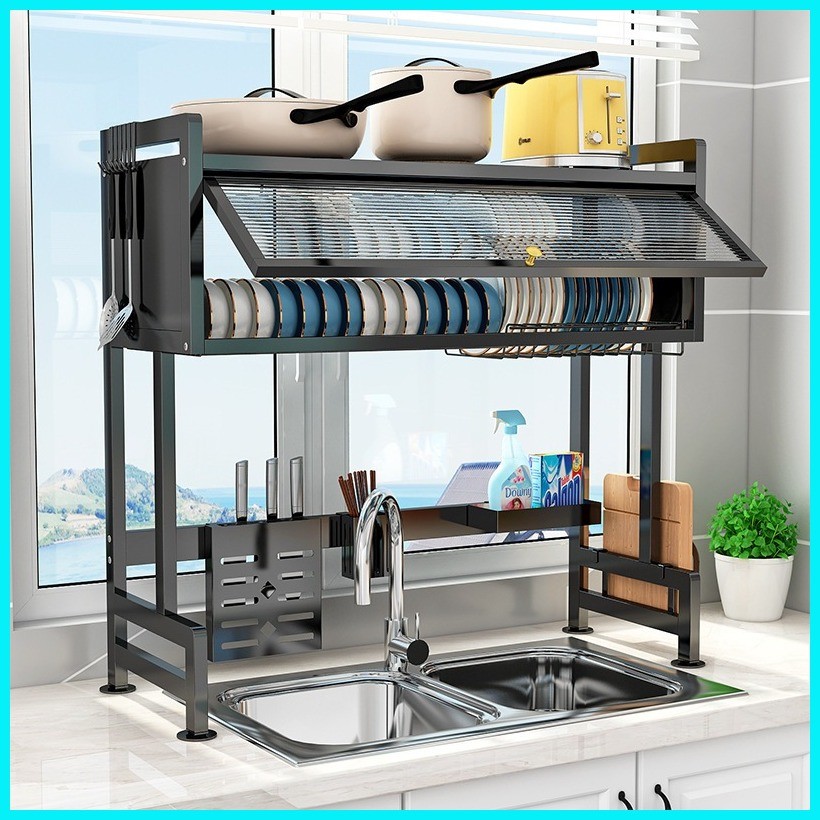 Multifunctional kitchen sink rack with door dish drain rack countertop ...