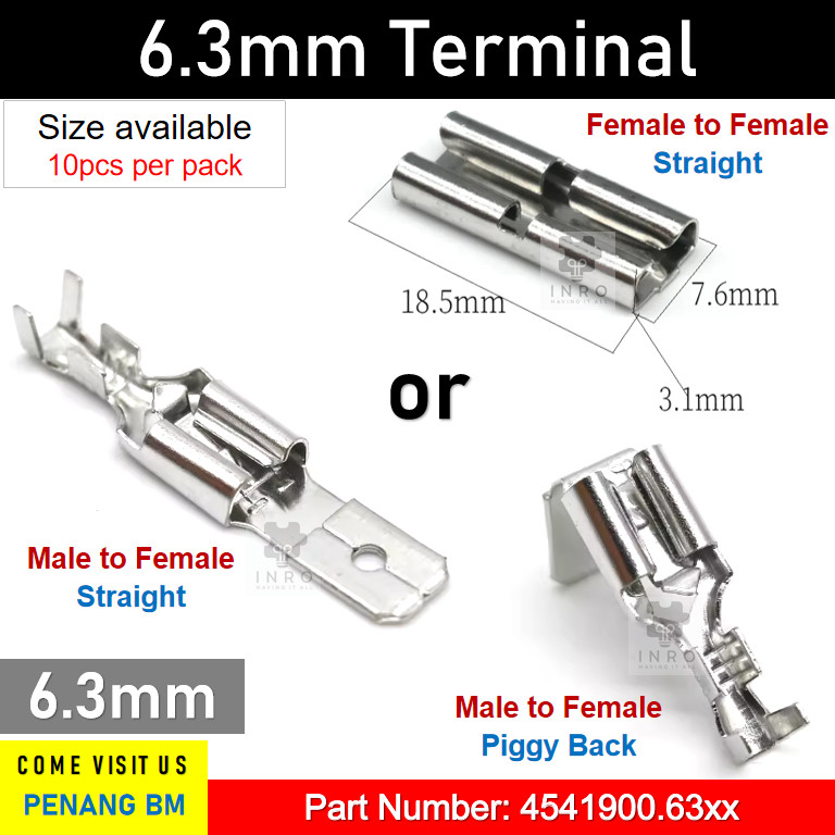 PA Products Brass 6.3mm Double Piggyback Spade Terminals – Non-Insulated Female Connectors (Pack)