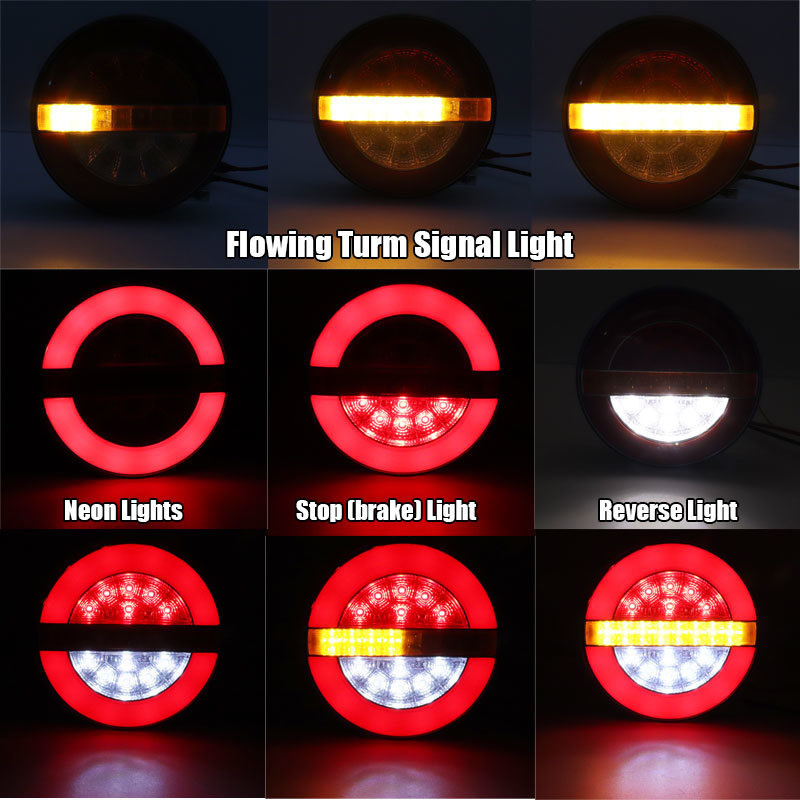 2Pcs Round Tail Light For Truck Trailers 12V 24V LED Running Turn ...