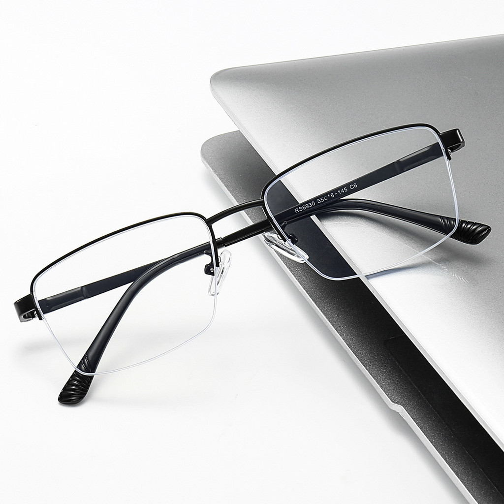 Cross-border new flat mirror half-frame metal men's business glasses ...
