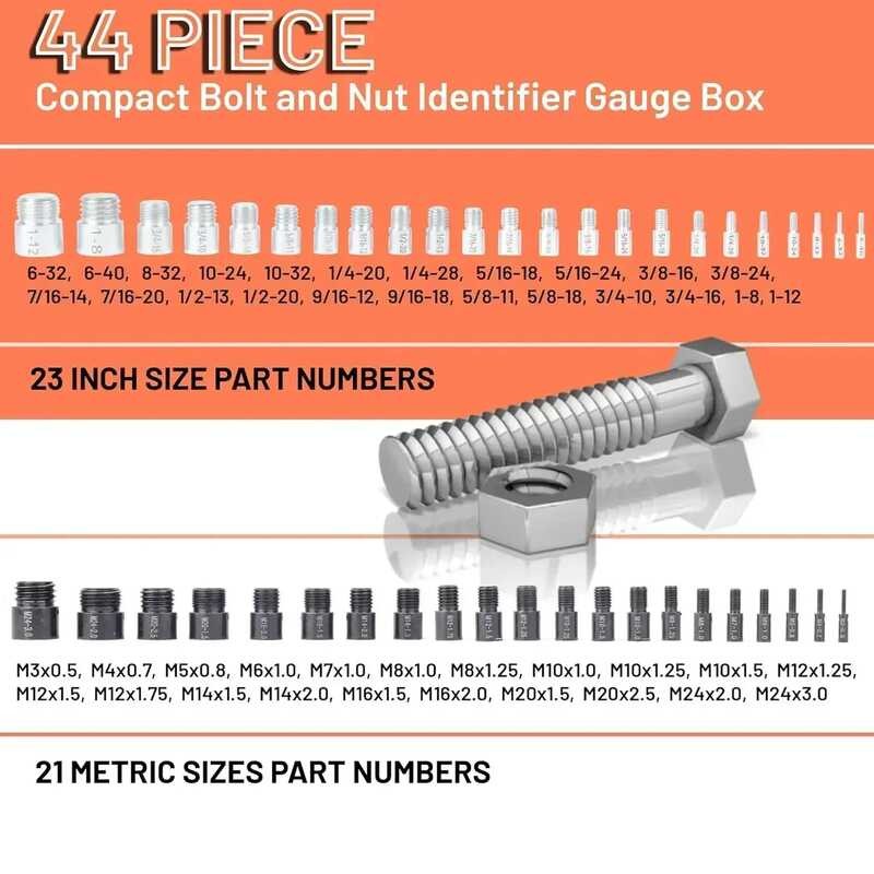 44 Nut Size and Bolt Checker 23 Inch & 21 Metric Sizes Individually ...