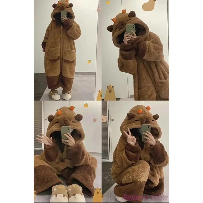 Winter Women Capybara Cosplay Costume Warm Cute Robes Nightgown ...