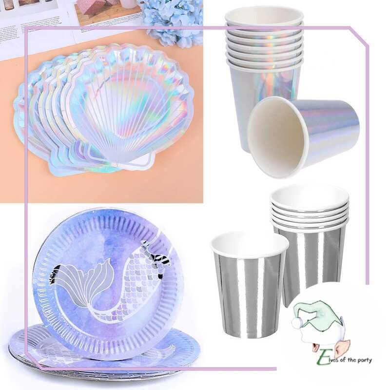 Partyware : Mermaid, Iridescent Sier Shell Paper Plates And Cups ...