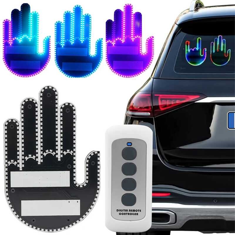 Middle LED Hand Gesture Sign Funny Warning Light With Remote For Rear ...