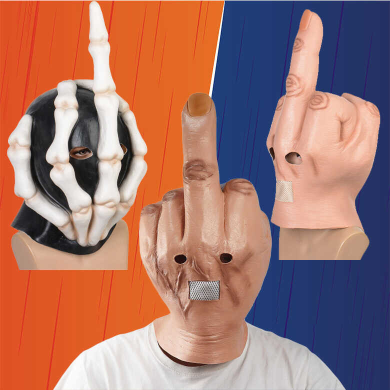 Middle Finger Mask Halloween Full Head Latex Hood DJ Mask Face Mask Bar ...