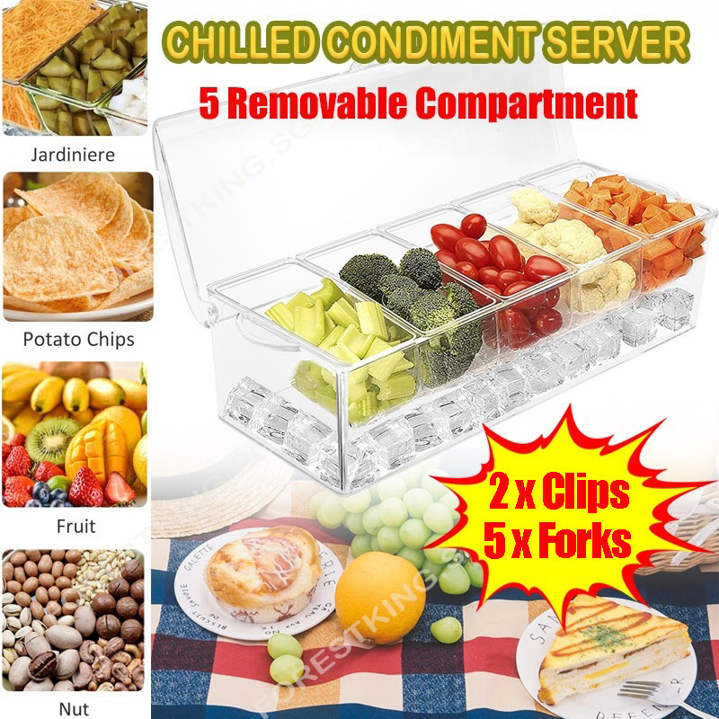 Chilled Condiment Server Tray 5 Compartment Serving Bowl Food Container ...