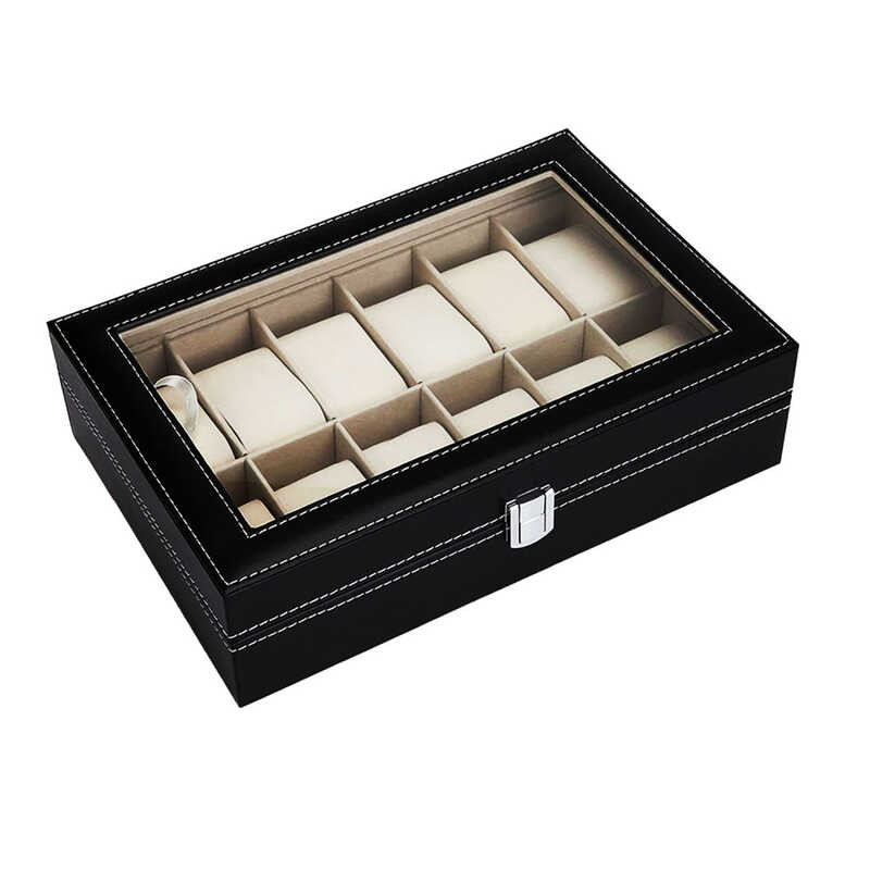 12 Grid Watchbox Watch Organizer Case PVC Leather Jewelry Display ...