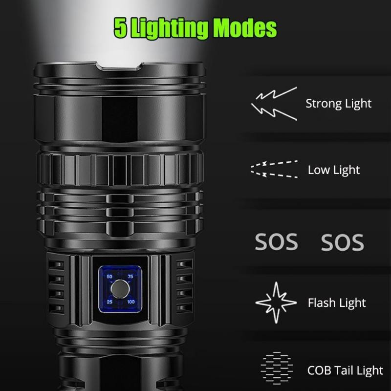 10000000LM High Power LED Flashlight 15000MAH USB Rechargeable Zoomable ...