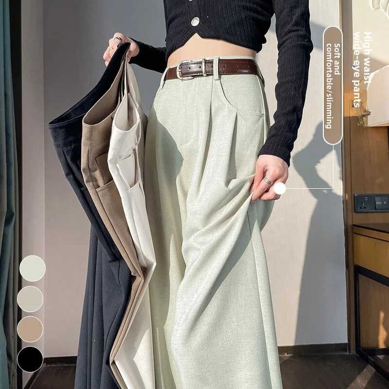 Slimming Casual High-Waisted Loose-Fit Straight-Leg Cotton en Pants ...